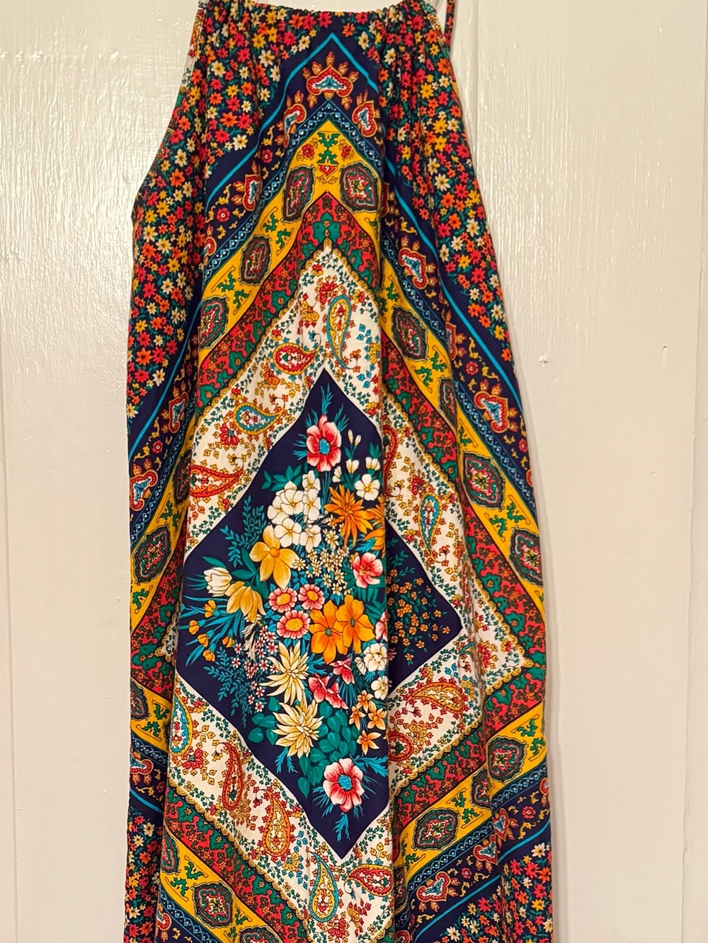 Mint Condition Vintage 1970’s Bohemian Floral Maxi Skirt in Navy, Made in the UK